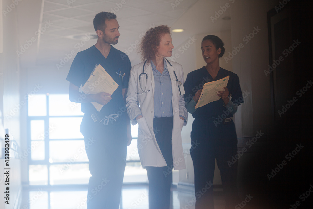 Fototapeta premium Hospital staff walking in hallway