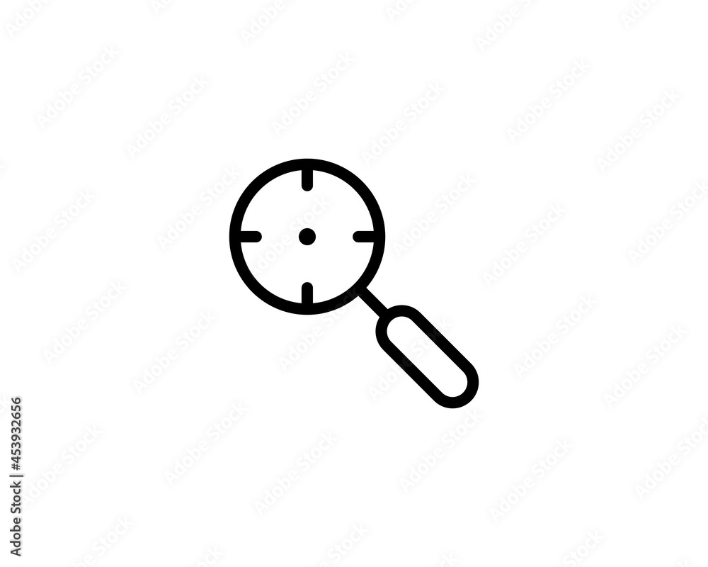 Aim and magnifying glass. Study the target, the problem. Vector icon isolated on white background. Aim and magnifying glass. Study the target, the problem. Vector icon isolated on white background.