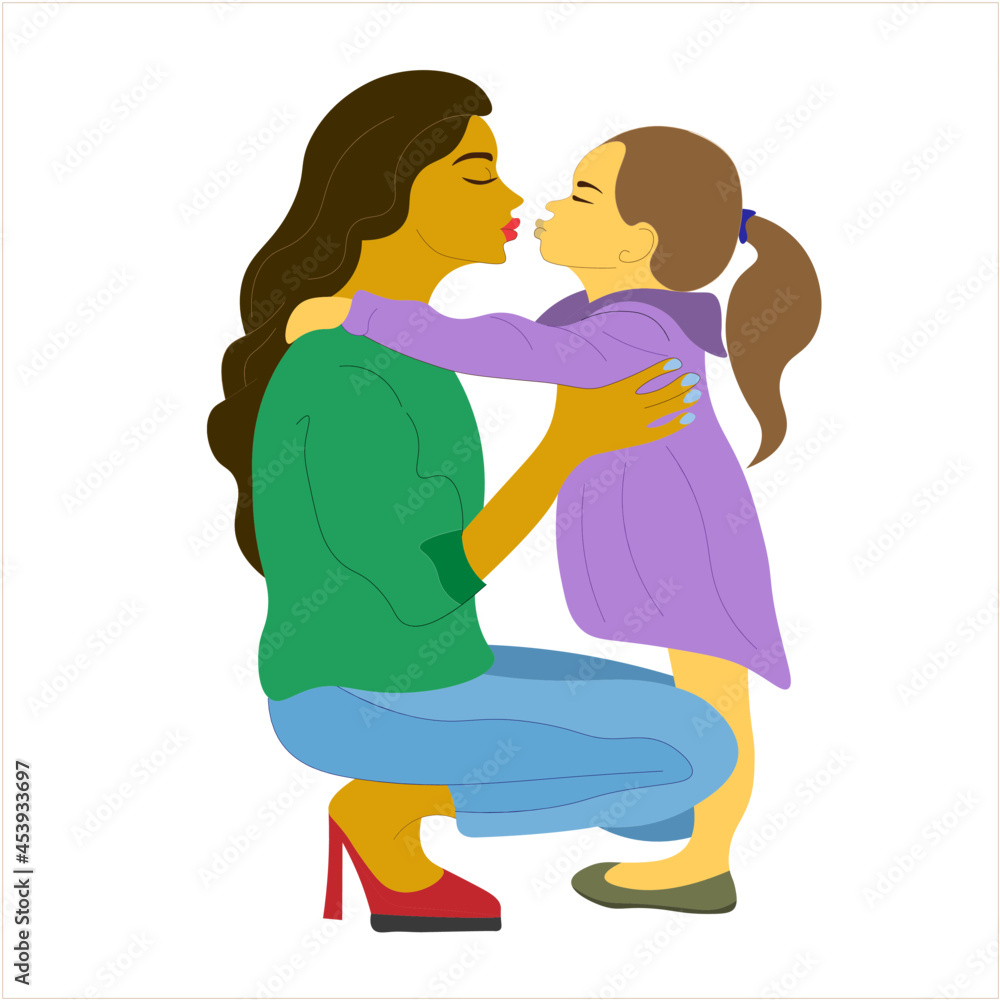 beautiful mother hugs her daughter with great love and tenderness. Mother and child. Mother's Day, the concept of the holiday.