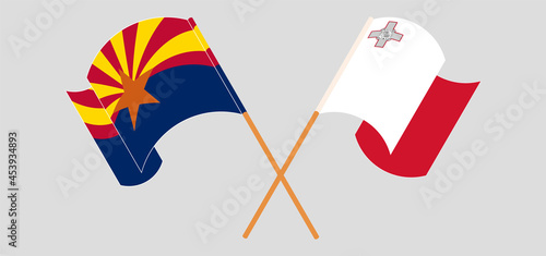 Crossed flags of the State of Arizona and Malta. Official colors. Correct proportion
