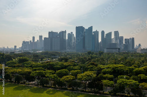                                                                       Aerial photo of Singapore landscape taken by drone. 