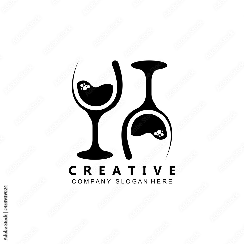 Fototapeta premium sparkling wine glass logo icon vector, cafe inspiration template, illustration