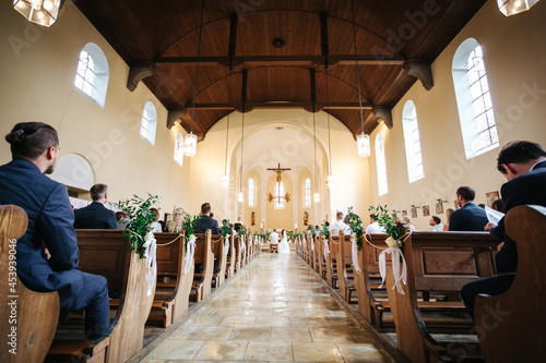 Church building from the inside during a wedding 