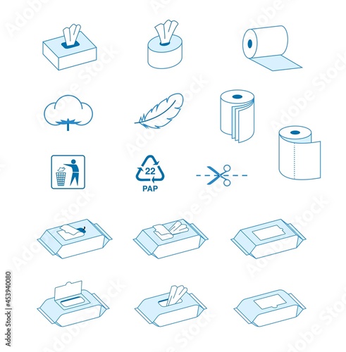 Set of icons for napkin. Vector illustration isolated on white background. Easy to use for presentation your product, design. Editable stroke outline. EPS10.
