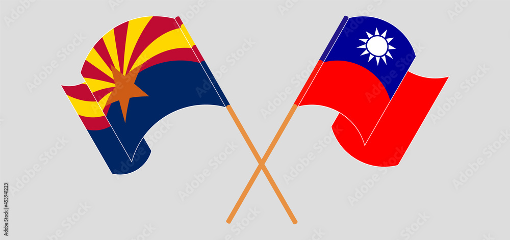 Crossed flags of the State of Arizona and Taiwan. Official colors. Correct proportion Crossed flags of the State of Arizona and Taiwan. Official colors. Correct proportion