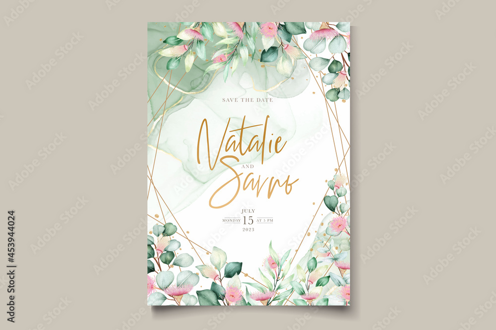 Obraz premium eucalyptus flower wedding invitation card set