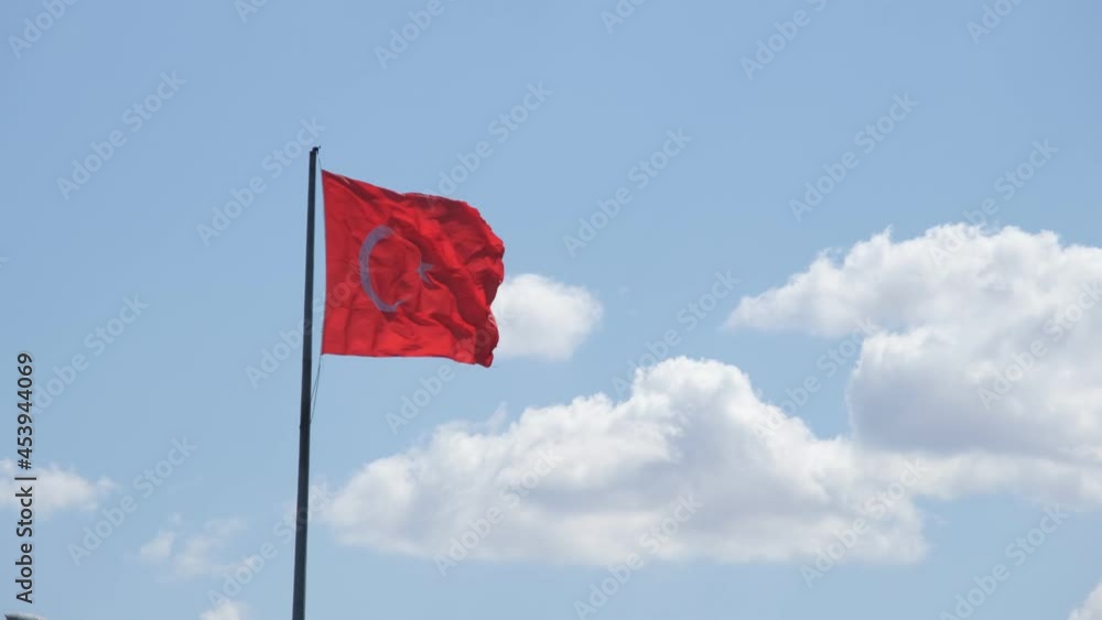 waving turkish flag, Turkish flag waving in front of steady clouds waving turkish flag, Turkish flag waving in front of steady clouds