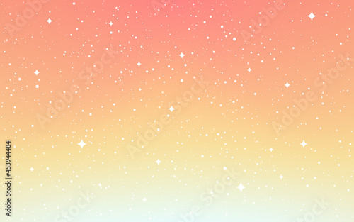 Cosmos flat background. Cartoon space with white stars. Orange starry sky. Minimal cosmic wallpaper for web or poster. Vector Illustration
