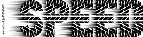 stylized word "speed" with tire tread pattern