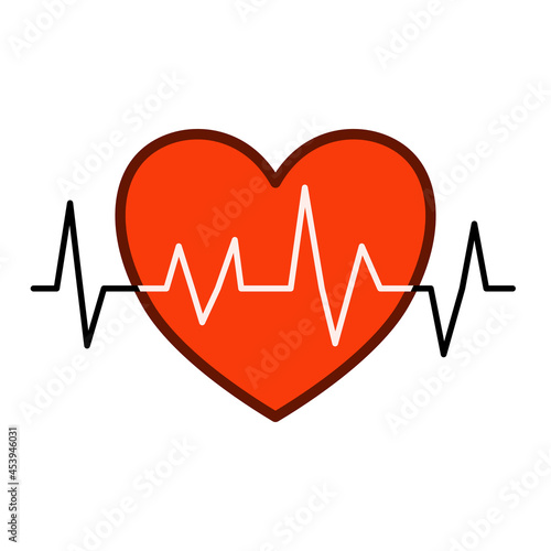 Vector illustration of heart with cardiogram line.