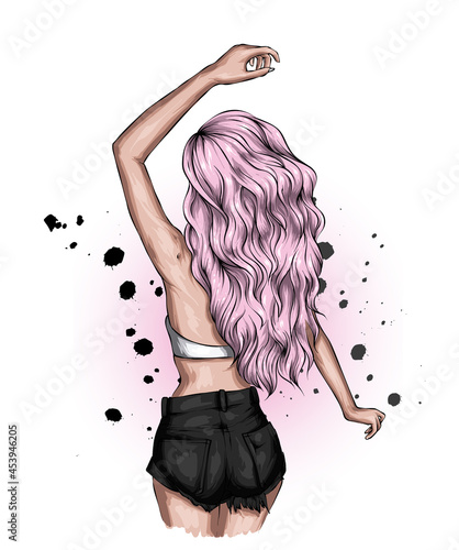 A beautiful girl in stylish clothes. 