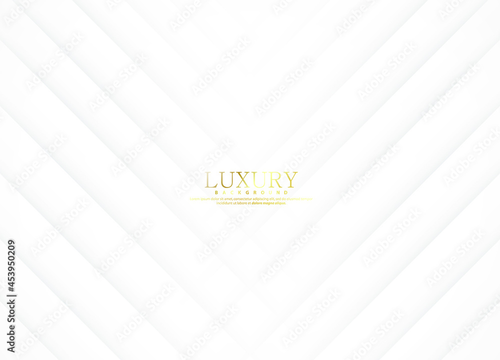 White luxury abstract background with golden lines and shadows. Premium vector illustration
