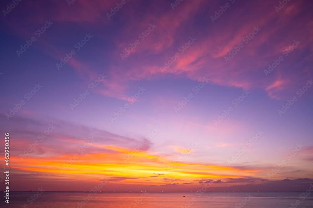 Nature sky sunset or sunrise over sea Beautiful cloudscape scenery Amazing light of nature Landscape background.