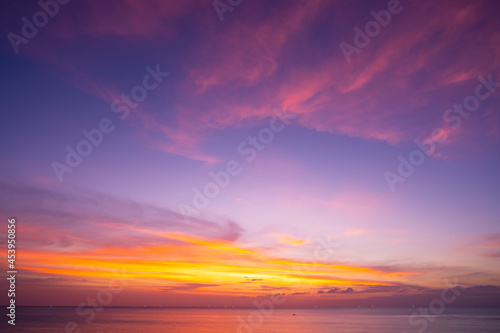 Nature sky sunset or sunrise over sea Beautiful cloudscape scenery Amazing light of nature Landscape background.