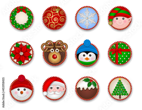 Set of christmas cupcakes. top view