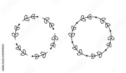 Frame template. Wreath. Round frame with vine. Hand drawn floral wreaths. Vector hand drawn design element. Wreath with heart. Leaf wreath. Logo template. Plant frame. Flowers frame. Round border.