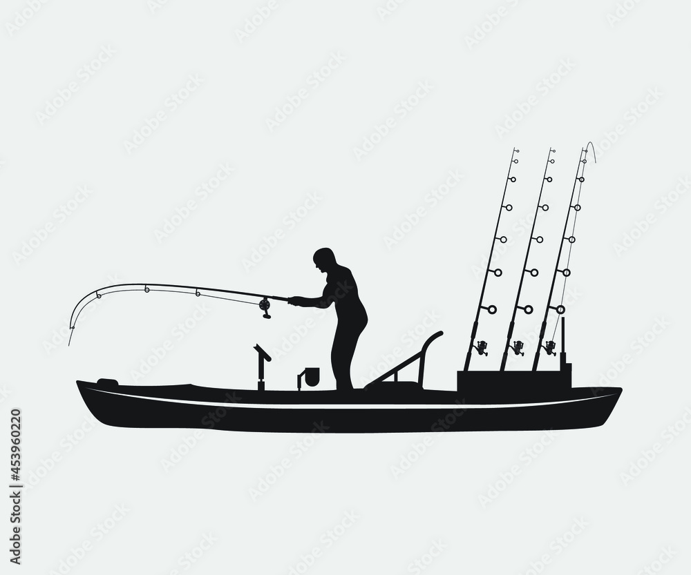 kayak fishing Printable Vector Illustration .kayak fishing silhouettes
