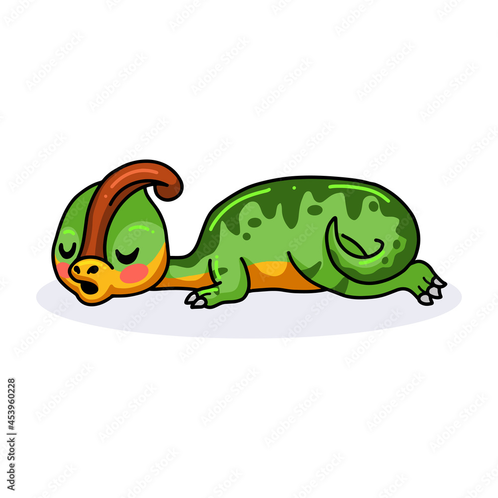 Fototapeta premium Cute little parasaurolophus dinosaur cartoon sleeping
