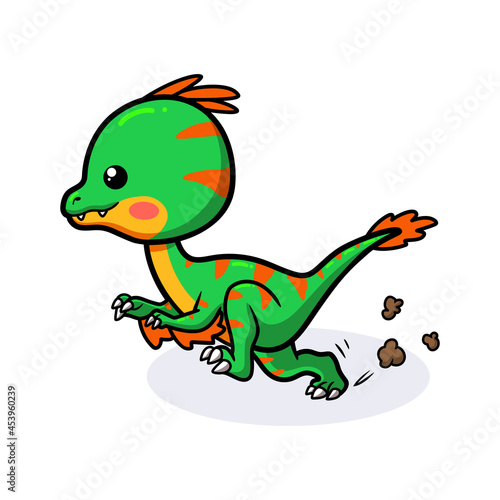 Cute little oviraptor dinosaur cartoon running