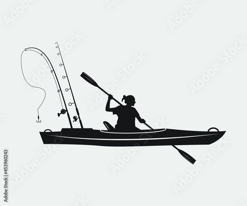 kayak fishing Printable Vector Illustration .kayak fishing silhouettes vector. Kayak Fishing vector and Kayak Fisherman,