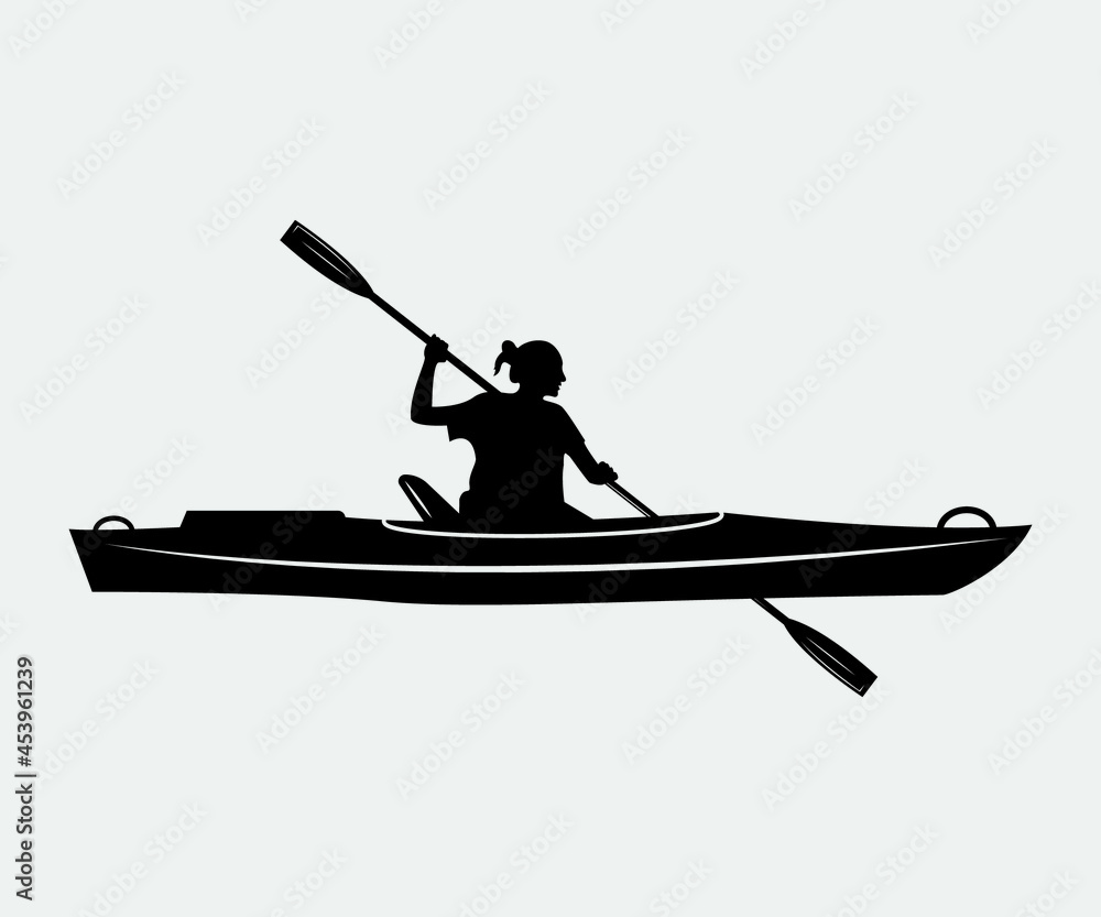 kayak Printable Vector Illustration.Kayaking silhouettes vector. Set of ...