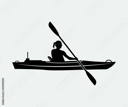 kayak Printable Vector Illustration.Kayaking silhouettes vector. Set of silhouettes of people swimming in a canoe.