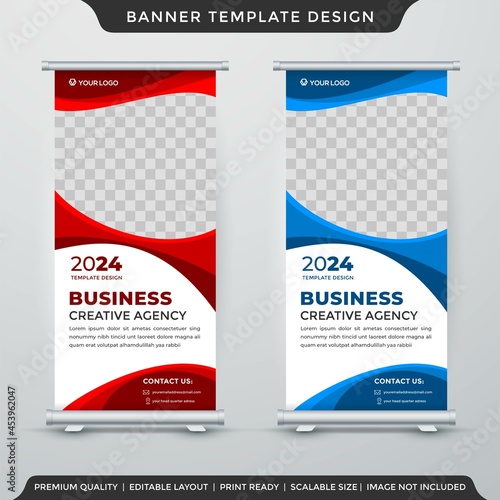 business roll up banner template layout with abstract style use for commercial board and exhibition ads
