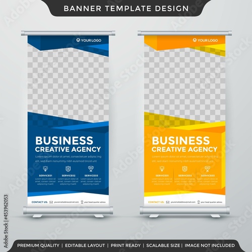 business roll up banner template layout with abstract style use for commercial board and exhibition ads