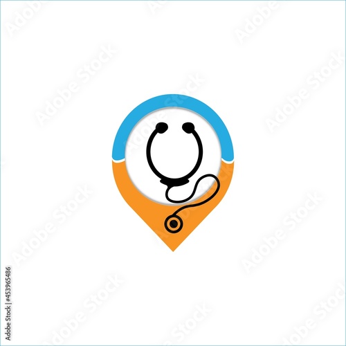 Stethoscope location map pin icon. Icon for website design and development, app development. Premium hospital, clinic, doctor icon sign.