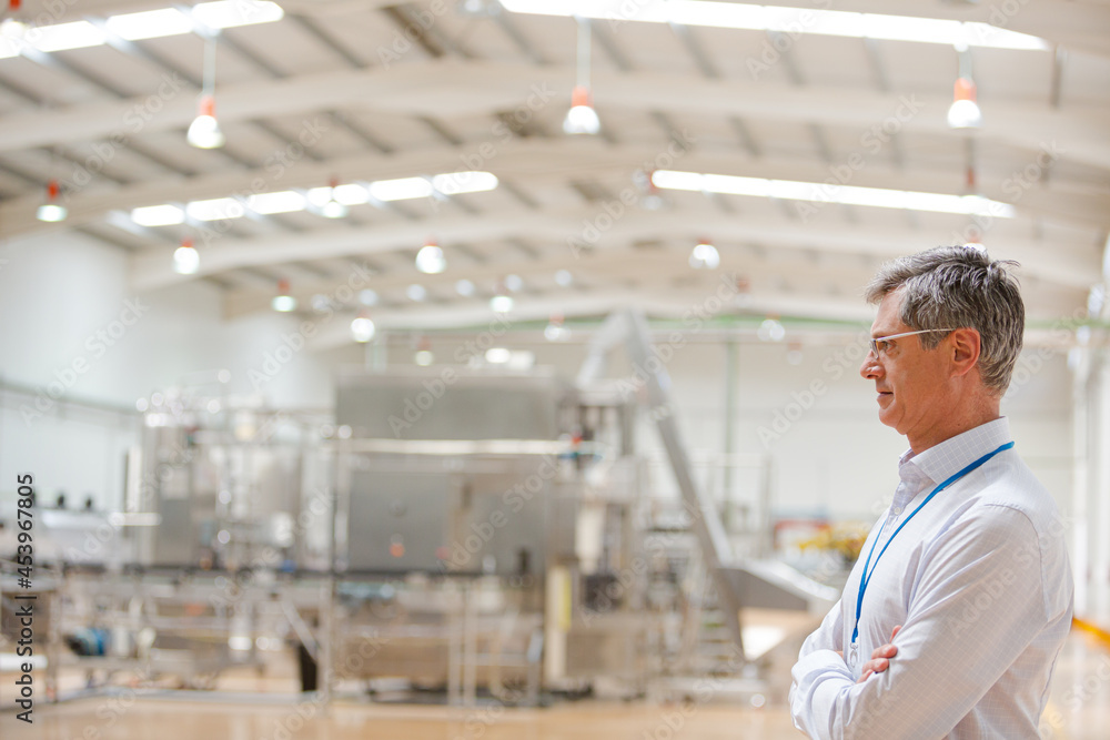 Businessman smiling in factory