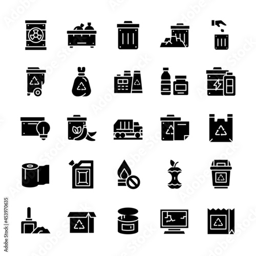 Set of Waste icons with glyph style.