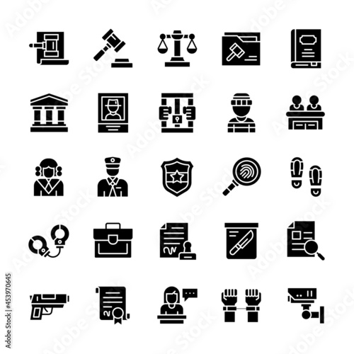 Set of Justice and Law icons with glyph style.