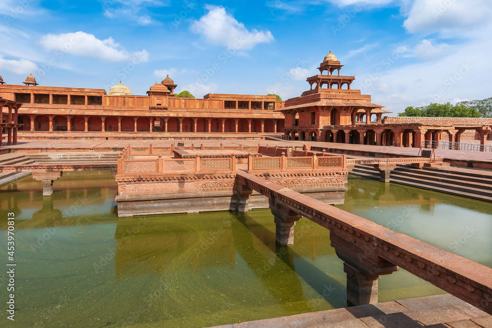 Fatehpur Sikri medieval fort city ruins made of red sandstone at Agra India