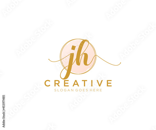 initial JH Feminine logo beauty monogram and elegant logo design, handwriting logo of initial signature, wedding, fashion, floral and botanical with creative template. photo