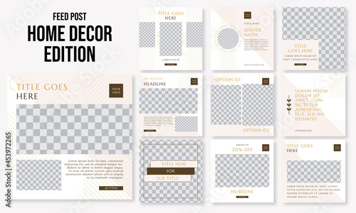 Set of editable social media instagram post home furniture, home living with minimalist design vector template ai & eps 10