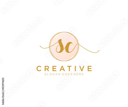 initial SC Feminine logo beauty monogram and elegant logo design, handwriting logo of initial signature, wedding, fashion, floral and botanical with creative template.