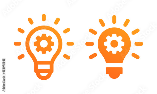 Idea generation icon. Light bulb with gear symbol