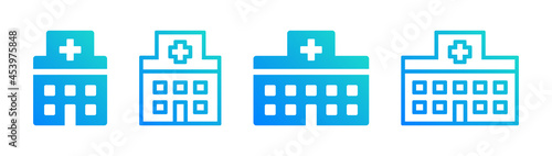Hospital building icon set. Medical office symbol.
