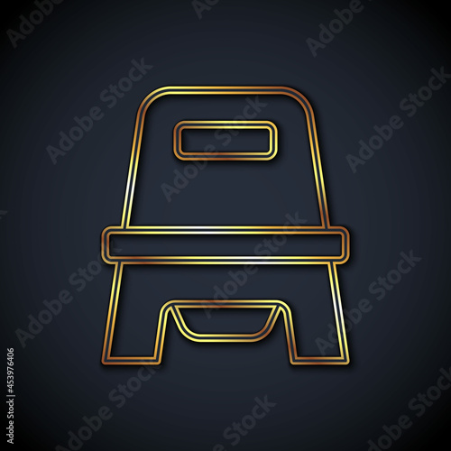 Gold line Baby potty icon isolated on black background. Chamber pot. Vector