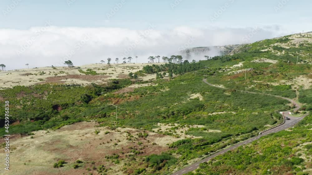 Madeira Islands, Portugal. Roads offering the most remarkable views as seen from above. Aerial footage of scenic highway with dense clouds in the background. High quality 4k footage Madeira Islands, Portugal. Roads offering the most remarkable views as seen from above. Aerial footage of scenic highway with dense clouds in the background. High quality 4k footage