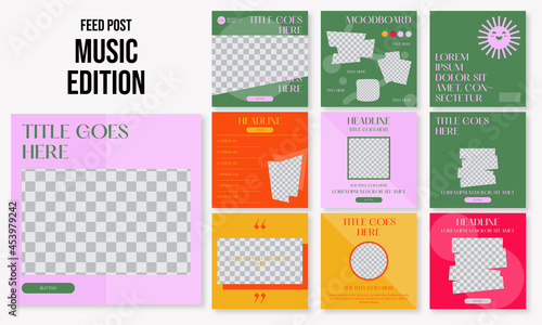 Set of editable social media instagram post music, rhythm, festival with colourful design vector template ai & eps 10
