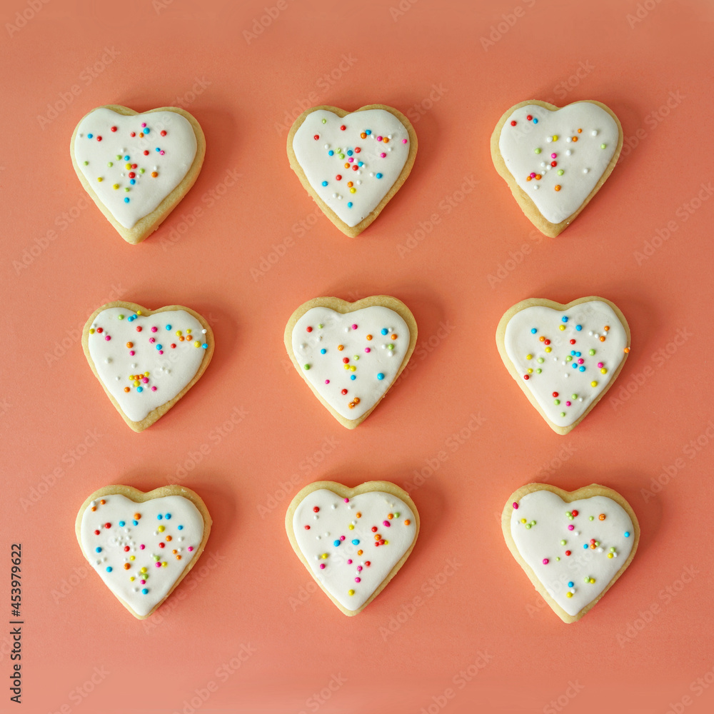 Heart shape cookies with sprinkles