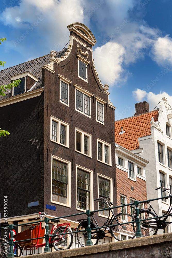 Old houses on one of the canals of Amsterdam, Netherlands