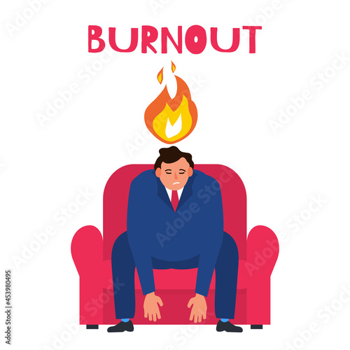 burnout syndrome tired exhausted businessman sitting on the chair mental health vector illustration