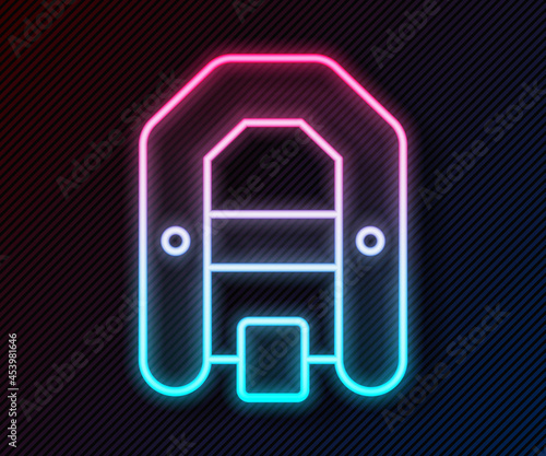 Glowing neon line Rafting boat icon isolated on black background. Inflatable boat with paddles. Water sports, extreme sports, holiday, vacation. Vector
