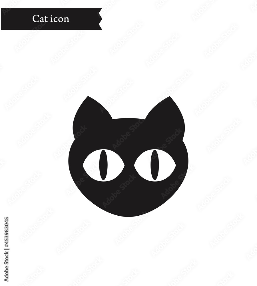 Monotone simple black cat vector icon