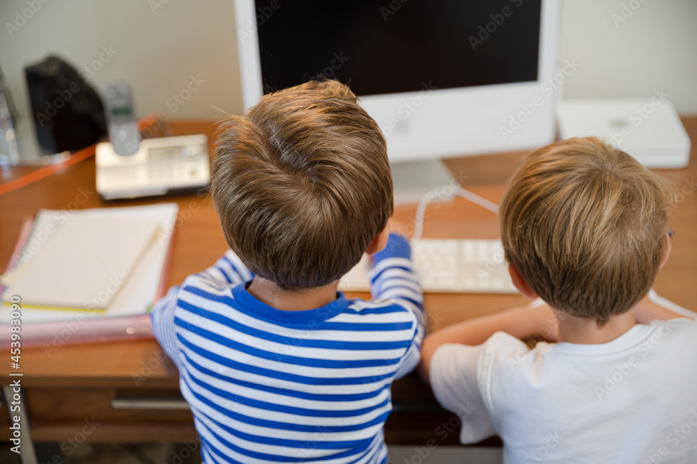 Boys working in home office Boys working in home office