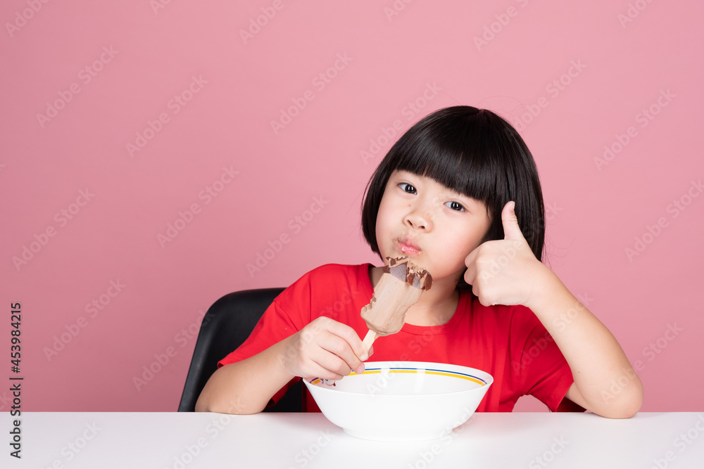 asian kid eating ice cream, summer season