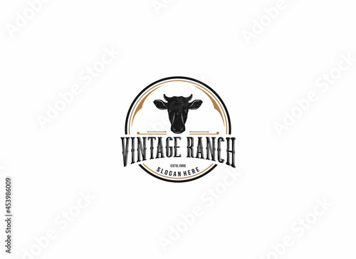 vintage ranch logo template with farm animal head illustration