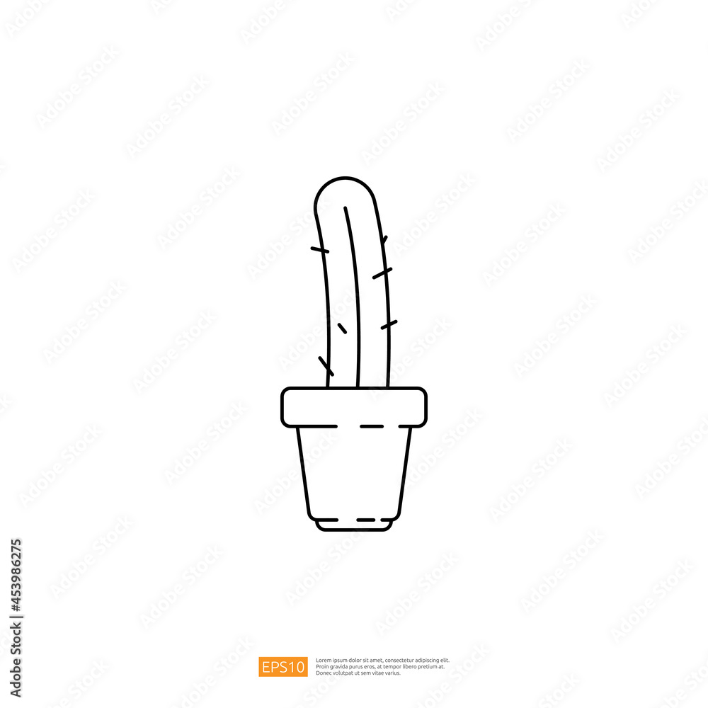 cactus tree on pot vector illustration with outline line style cactus tree on pot vector illustration with outline line style